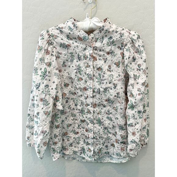 SOLITAIRE | White Floral Eyelet Embroidered Puff Sleeve Peasant Blouse | Small - Picture 1 of 7